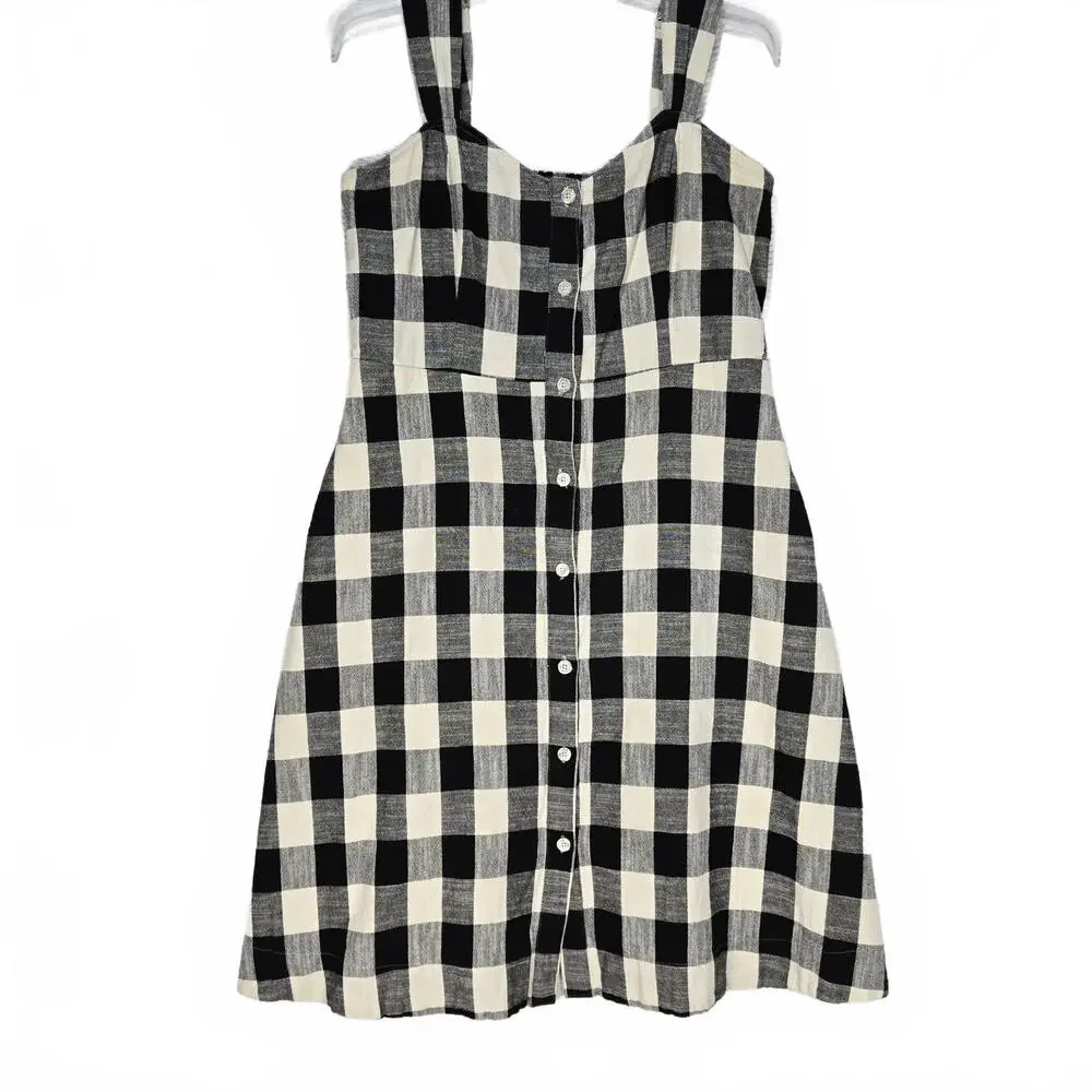 Rachel Roy XXL Black White Gingham Cotton Midi Dress Button Front Pockets - Picture 1 of 9
